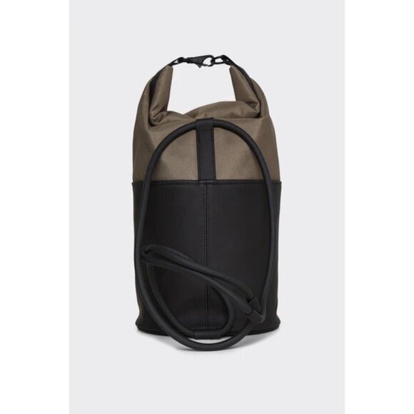 NWT Rains Bucket Sling Mini Bag OS Wood Black Roll Top Backpack Waterproof - Picture 14 of 15